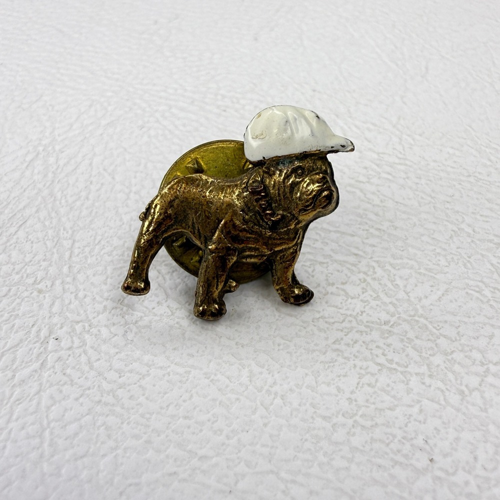 Ballou Bulldog Pin Brass Dog with Hard Hat Lapel Brooch Animal Lover Gift